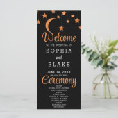 Rose Gold Stars Moon Black Wedding Programm (Stehend Vorderseite)
