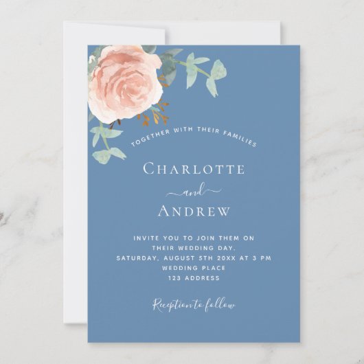 Rose Gold staubblaue Vegetation QR Code UAWG Hochz Einladung (Vorderseite)