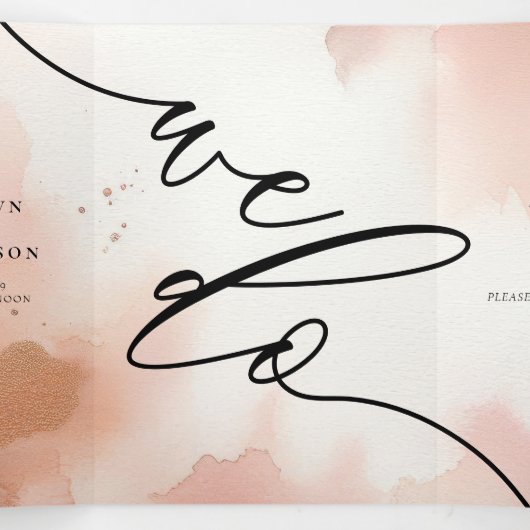 Rose Gold Staubfarbe Monogram Einladung (Innenseite Mitte)