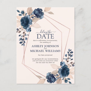 Rose Gold Staubrosa Navy Blumen Verschiebe den Ter Ankündigungspostkarte