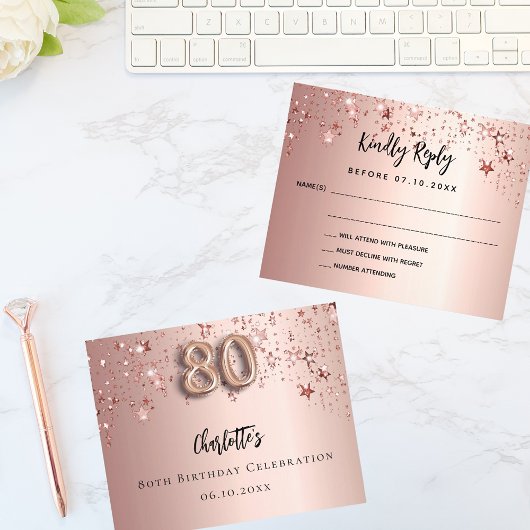 Rose Gold Sterne UAWG Budget Karte 80. Geburtstag