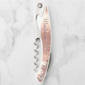 Rose Gold Stilvolle Monogram Metal Glitzer Tropfen Kellnermesser (Vorderseite)