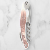 Rose Gold Stilvolle Monogram Metal Glitzer Tropfen Kellnermesser (Rückseite)