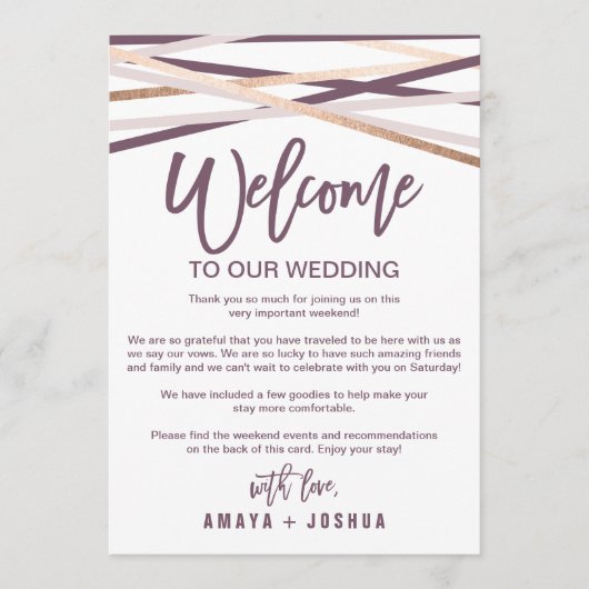 Rose Gold Streamers Begrüßungsbrief und Informatio Programm (Vorderseite)