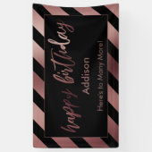 Rose Gold Streifen auf Black Happy Geburtstag Banner (Vertikal)
