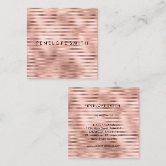 Rose Gold Streifen Beauty Stylist Quadratische Visitenkarte (Vorne/Hinten)