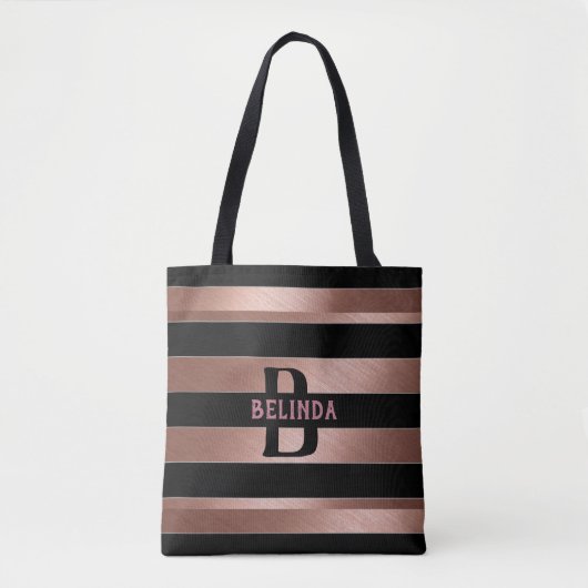 Rose Gold Streifen Geschenk Monogram HER Tasche (Vorderseite)