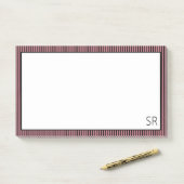 Rose Gold Streifen Grenze | Monogramm Post-it Klebezettel (Auf Schreibtisch)