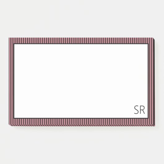 Rose Gold Streifen Grenze | Monogramm Post-it Klebezettel (Vorderseite)