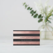Rose Gold Streifen Haarstylist Business Cards Visitenkarte (Stehend Vorderseite)