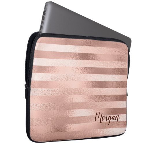 Rose Gold Streifen, Name oder Monogramm, Vs 2 Laptopschutzhülle (Vorne Rechts)