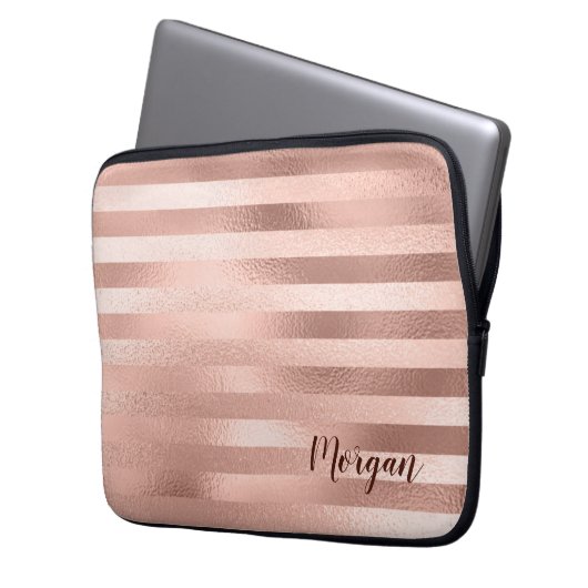 Rose Gold Streifen, Name oder Monogramm, Vs 2 Laptopschutzhülle (Vorderseite Links)