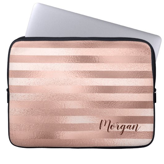 Rose Gold Streifen, Name oder Monogramm, Vs 2 Laptopschutzhülle (Vorderseite)