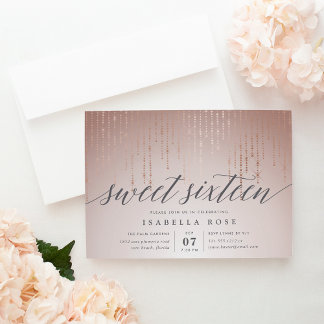 Rose Gold String Lights 16 . Geburtstag Einladung
