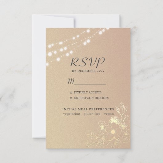 Rose Gold String Lights Hochzeit RSVP Card (Vorderseite)