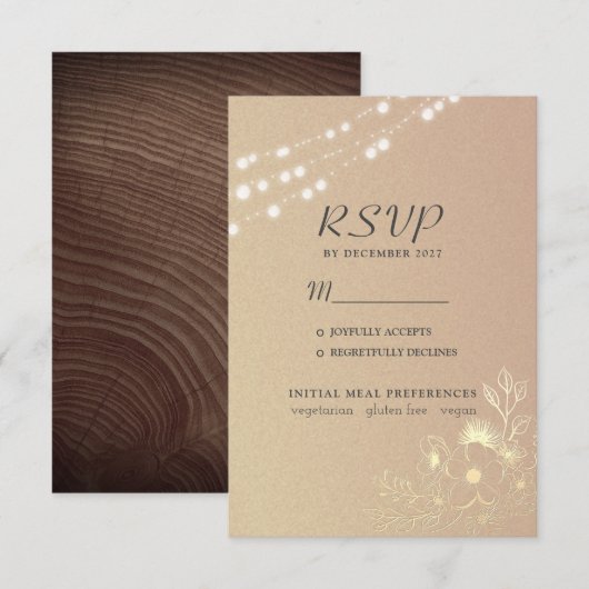Rose Gold String Lights Hochzeit RSVP Card (Vorne/Hinten)