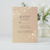 Rose Gold String Lights Hochzeit RSVP Card Karte (Stehend Vorderseite)