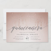 Rose Gold String Lights Quinceanera Einladung (Vorderseite)
