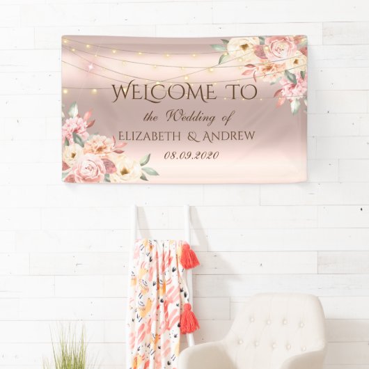Rose Gold String Lights Rose Hochzeitsbanner Banner (Insitu)