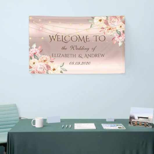 Rose Gold String Lights Rose Hochzeitsbanner Banner (Messeveranstaltung)