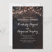 Rose Gold String Lights Rustikale Probe Abendessen Einladung (Vorderseite)