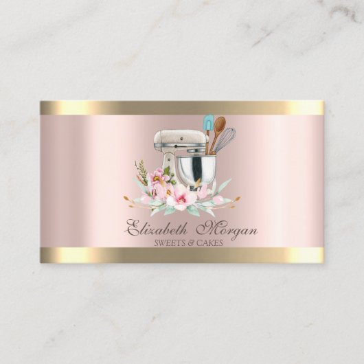 Rose Gold Strip Floral Mixer Gold Bäckerei Visitenkarte (Vorderseite)