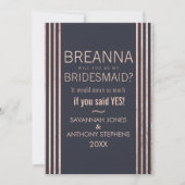 Rose Gold Stripes und Navy Blue Bridesmaiers Einladung (Vorderseite)