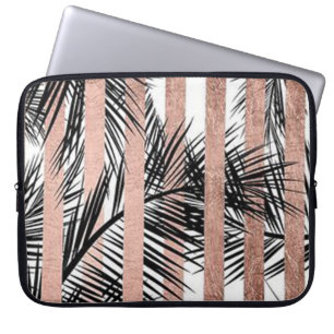 Rose Gold Stripes und Tropical Leafs Laptopschutzhülle