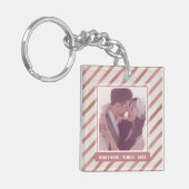 Rose Gold Striping Elegantes Foto und Text Schlüsselanhänger (Vorderseite links)