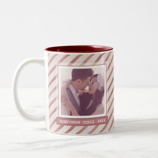 Rose Gold Striping Elegantes Foto und Text Zweifarbige Tasse (Links)