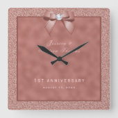 Rose Gold & Stylish Glitzer 1. Hochzeit Quadratische Wanduhr (Vorderseite)