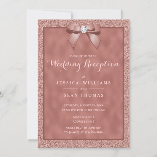 Rose Gold & Stylish Glitzer Hochzeitsempfang Einladung (Vorderseite)