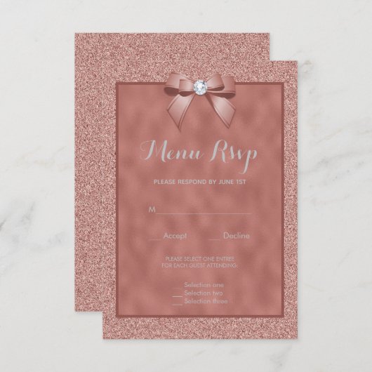 Rose Gold & Stylish Glitzer Menü UAWG RSVP Karte (Vorne/Hinten)