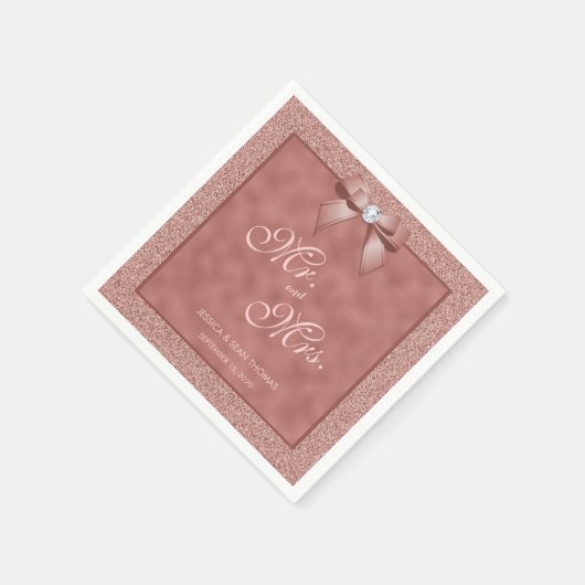 Rose Gold & Stylish Glitzer Wedding Serviette (Ecke)