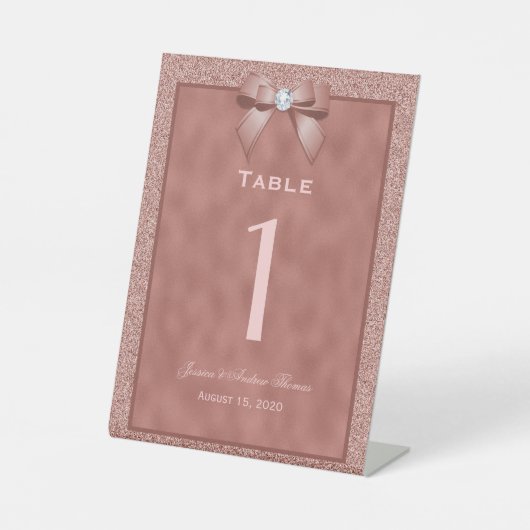 Rose Gold & Stylish Glitzer Wedding Tischnummer Sockelschild (Vorderseite)