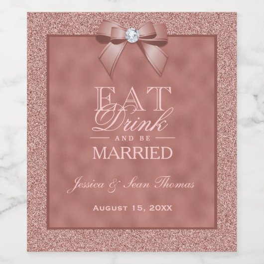Rose Gold & Stylish Glitzer Wedding Weinetikett (Einzelnes Label)