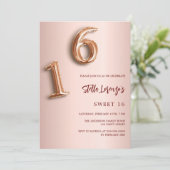 Rose Gold Süß 16 Einladung (Stehend Vorderseite)