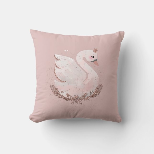 Rose Gold Swan Wasserfarbe Kissen (Vorderseite)