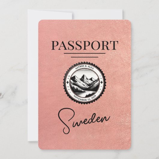 Rose Gold Sweden Pass Einladung zur Hochzeit (Rückseite)