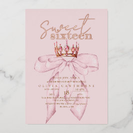 Rose Gold Sweet 16 Bow Geburtstag Folieneinladung