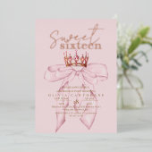 Rose Gold Sweet 16 Bow Geburtstag Folieneinladung (Stehend vorne)