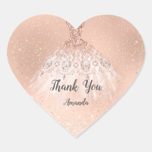 Rose Gold Sweet 16. Bridal Herz Dankeschön Dress Herz-Aufkleber