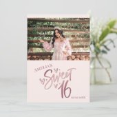 Rose Gold Sweet 16 Dankeskarten-Vorlage Einladung (Stehend Vorderseite)