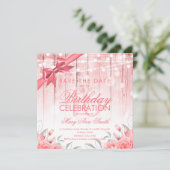 Rose Gold Sweet 16 Elegante Blume & Glitzer Einladung (Stehend Vorderseite)