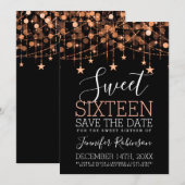 Rose Gold Sweet 16 Funkelnd String Lights Rett Dat Save The Date (Vorne/Hinten)