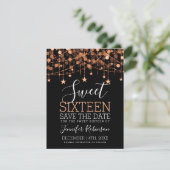 Rose Gold Sweet 16 Funkelnd String Lights Rett Dat Save The Date (Stehend Vorderseite)