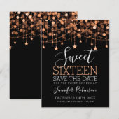 Rose Gold Sweet 16 Funkelnd String Lights Rett Dat Save The Date (Vorne/Hinten)