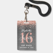 Rose Gold Sweet 16 Geburtstag VIP-Abzeichen Ausweis (Vorderseite mit Lanyard)