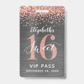 Rose Gold Sweet 16 Geburtstag VIP-Abzeichen Ausweis (Vorderseite)
