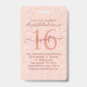 Rose Gold Sweet 16 Geburtstag VIP-Abzeichen Ausweis (Rückseite)